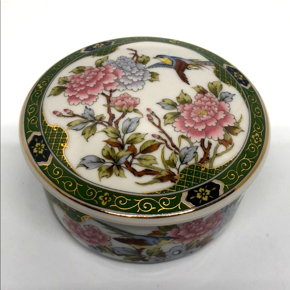 Flowers & Bird Ceramic Trinket Dish With Lid